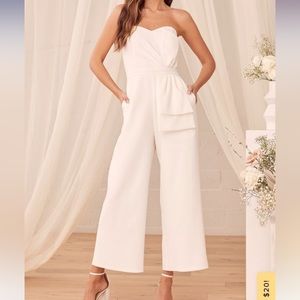 NWT | Lulus White Strapless Wide Leg Jumpsuit